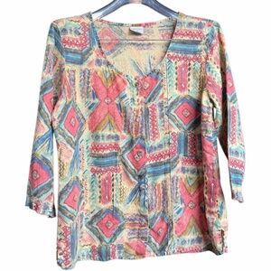 CMC 100% Linen Button Front Top Sz M